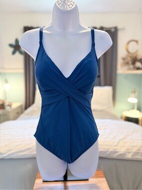 Classic Blue Twist-Front One-Piece Swimsuit - Women's